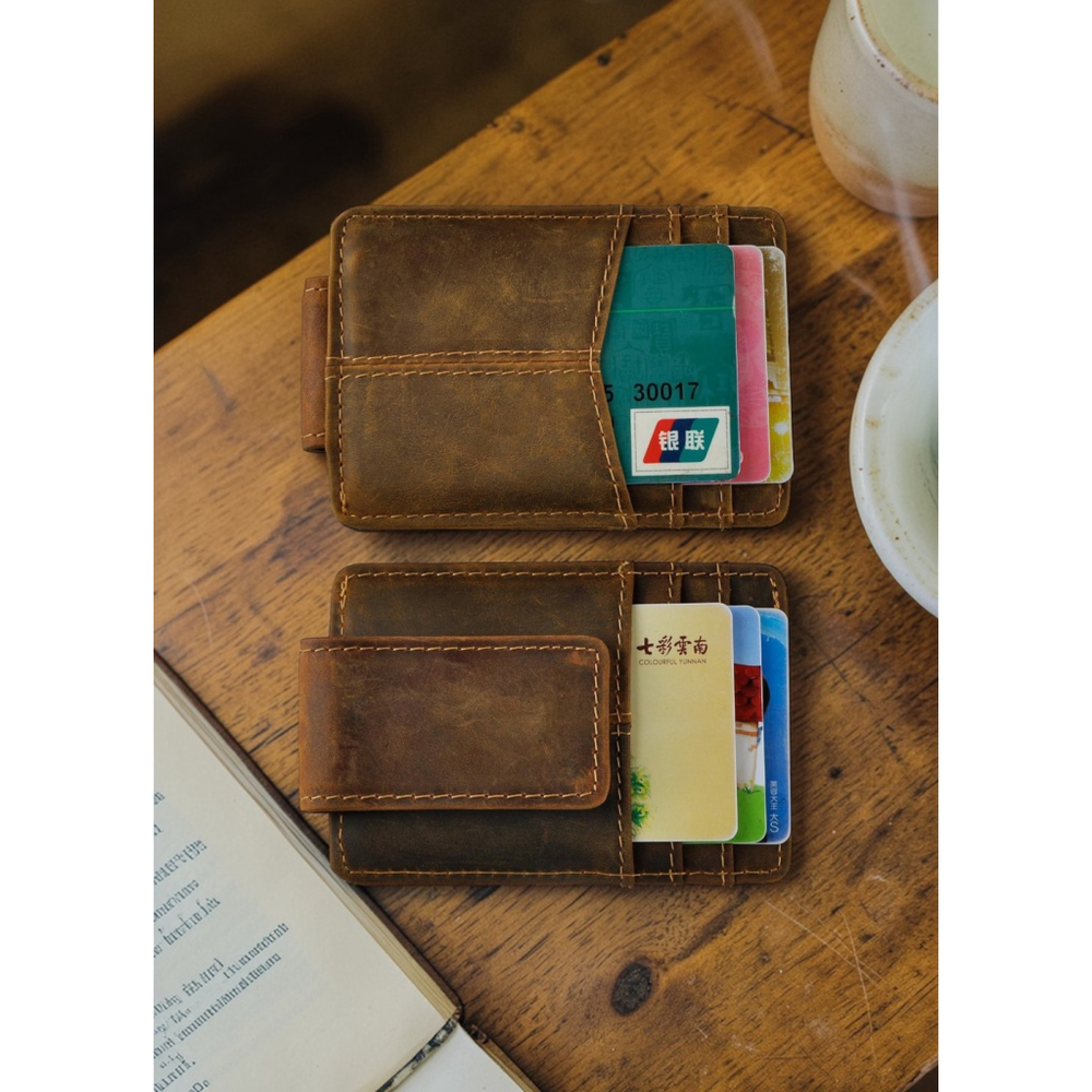 Mens Rfid Money Clip Slim Wallet Genuine Leather Cowhide Credit Card Case
